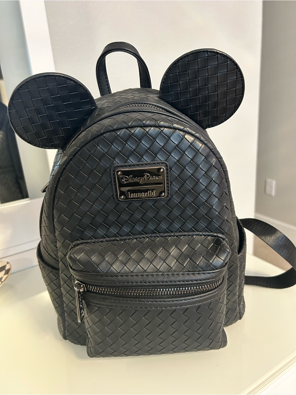Loungefly Black Woven Mickey Ear Mini Backpack
